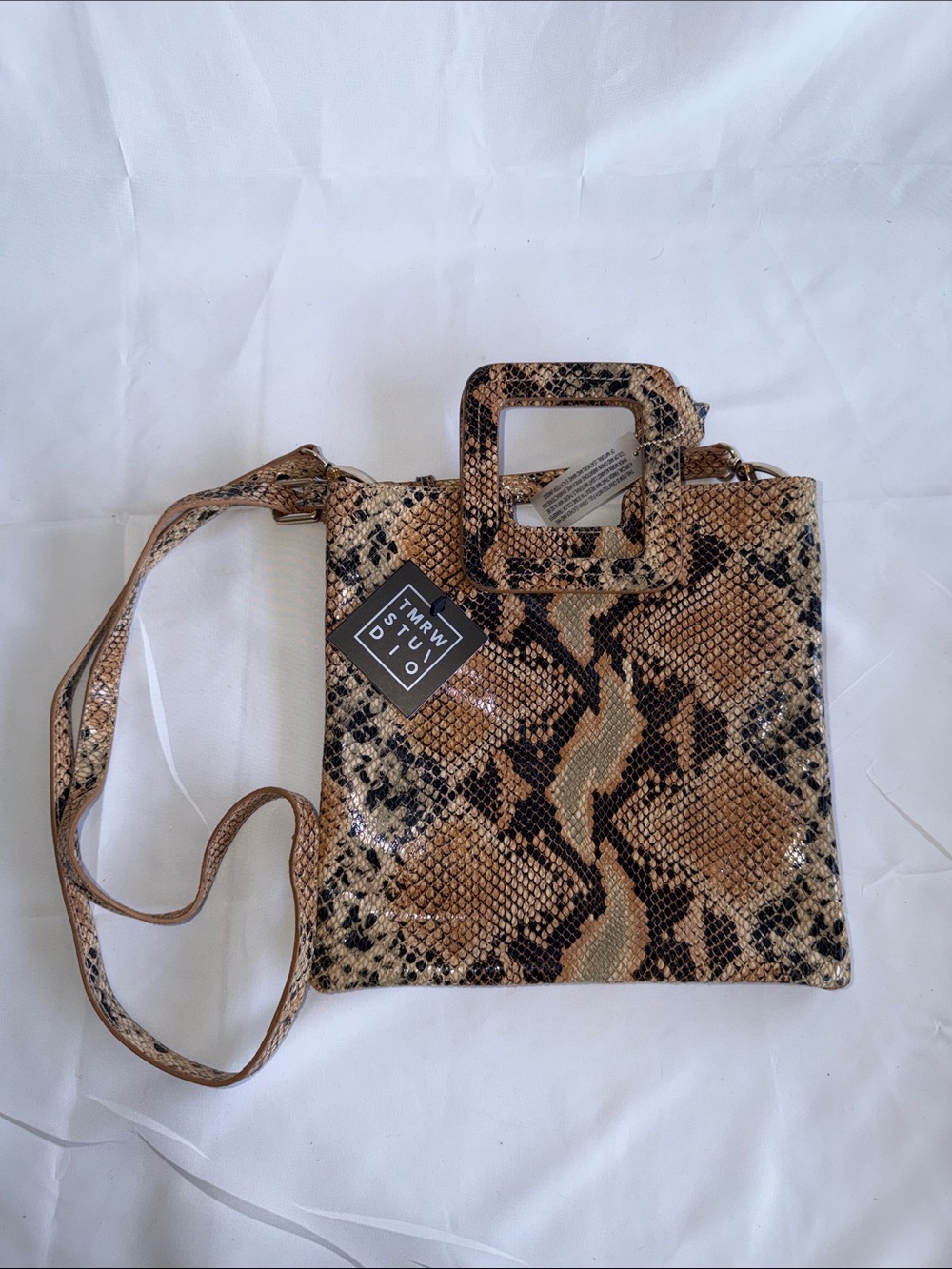 TMRW Studio Mateo Snakeskin Embossed Leather Foldover Clutch Crossbody Bag NWT